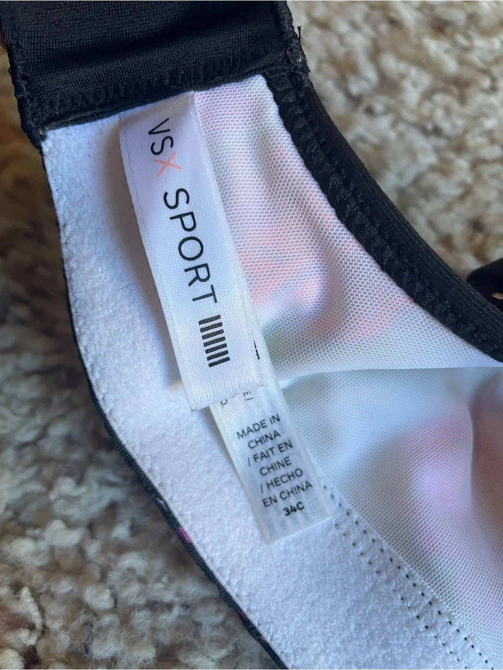 VICTORIA’S SECRET Black Mesh Sports Bra and Leggings with Pink Floral Underlay